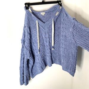 POL Chenille Chunky Cable Knit Hoodie Sweater Oversized Nautical Cornflower Blue